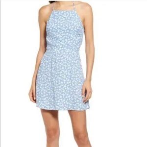 Reformation Light Blue Floral Halter Mini Dress